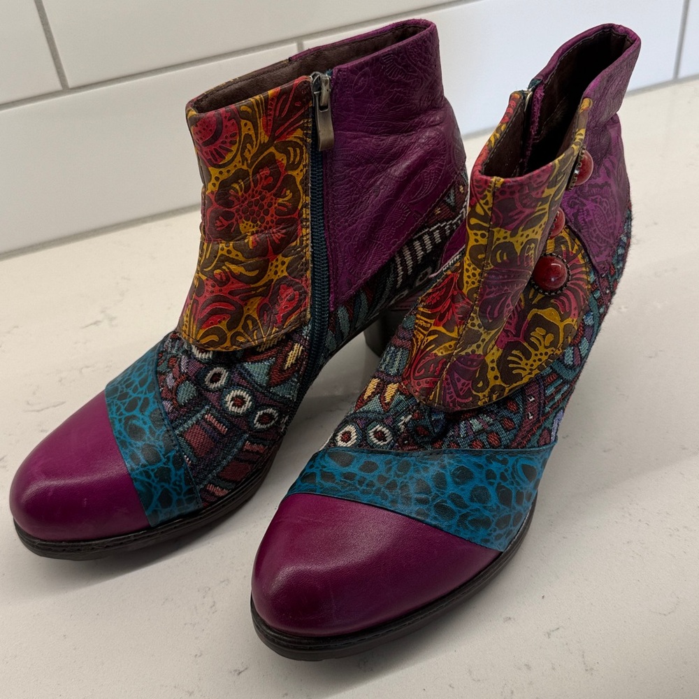 Socofy Multicolor Patchwork Leather booties  Shoes sz 41